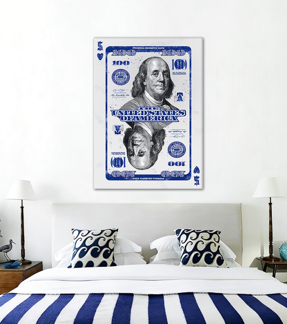 Double Benjamin Franklin 100 Dollar Bill Canvas Print Motivational Money Wall Art (Style_16 / 36"L x 24"W)