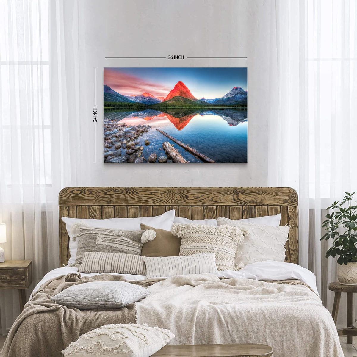 Glacier Mountain Canvas Wall Art USA Glacier National Park Mountains Landscape Wall Decor Scenic Posters Prints Painting Nature Swiftcurrent Lake Artwork for Living Room Bedroom Home Decoration 24x36 (36"L x 24"W / GlacierMountain)