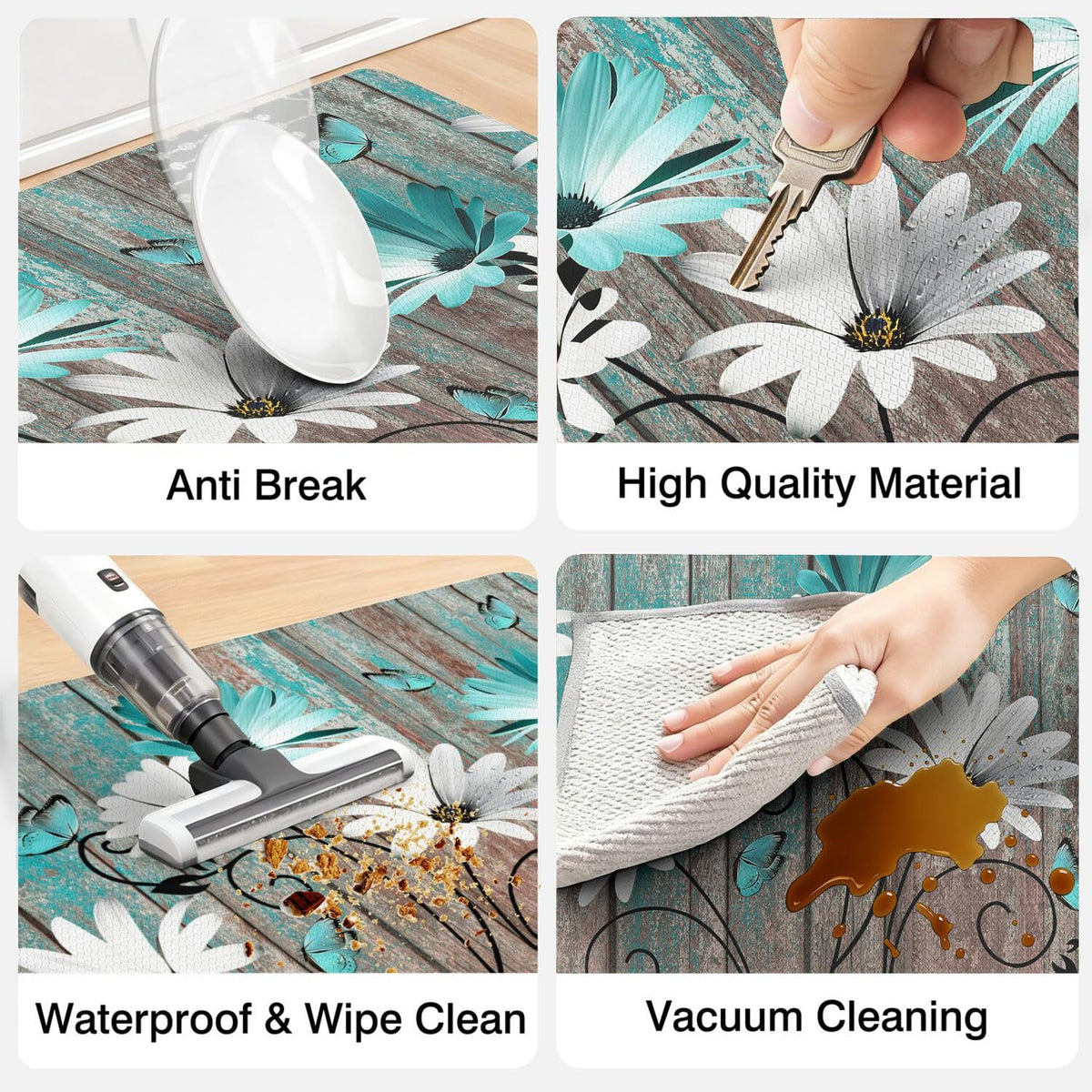 Anti Fatigue Farmhouse Kitchen Rugs Set of 2 (Farmhouse Blue)