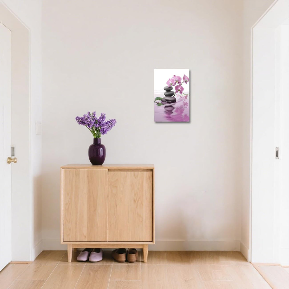 Zen Bathroom Wall Art Orchid Flower with Zen Stones Pictures Spa Painting Still Life Canvas Prints for Meditation Spiritual Room Decor Framed (Pink / 36L" x 24W")