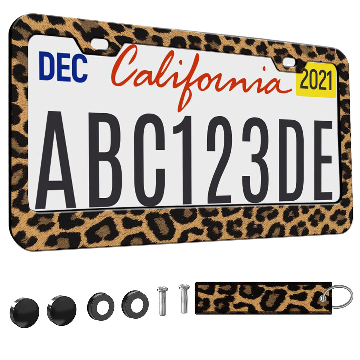 Brown Cheetah Leopard License Plate Frame for Women 1Pc Car Tag (for animal- cheetah / 1 pack)