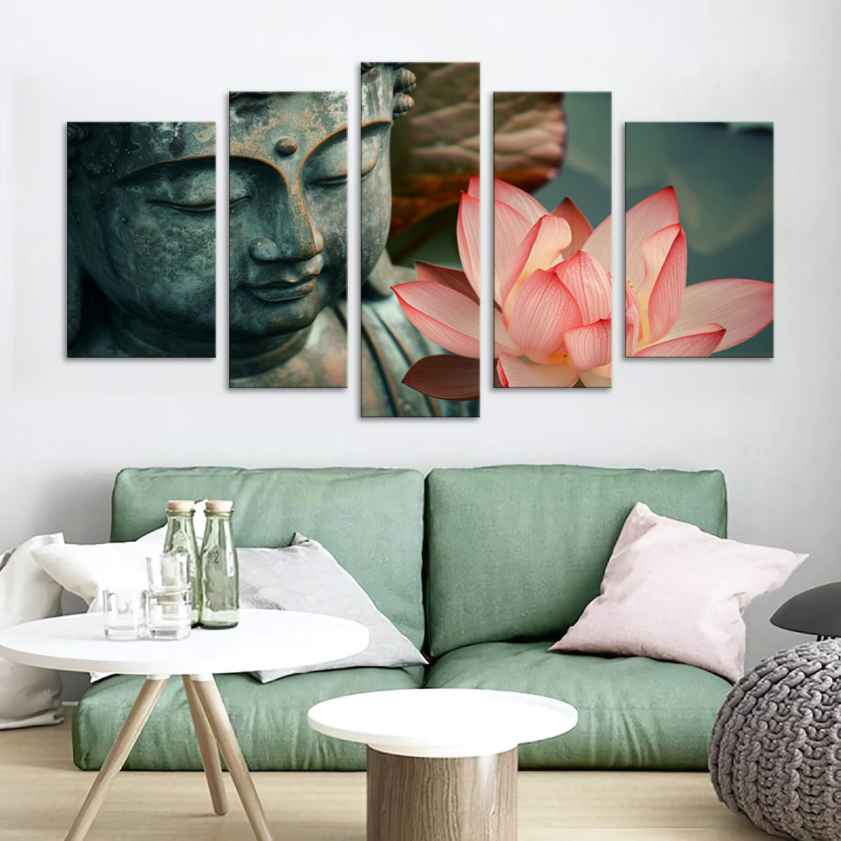 5Pcs Zen Buddha Lotus Flower Canvas Wall Art Spiritual Decor for Meditation Peaceful Home Decor Asian Cultural Symbolism Tranquil Art for Living Room Bedroom Office Ready to Hang (10"L x 16"W, 8"L x 20"W, 8"L x 24"W / 5PCS-Buddha)