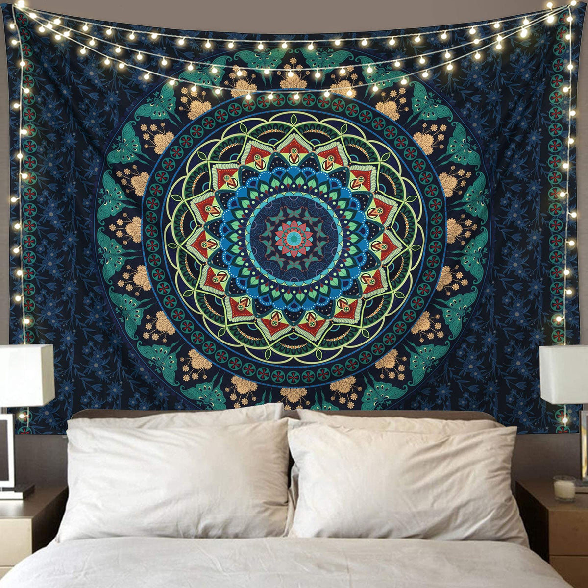Boho Mandala Tapestry Aesthetic Wall Hanging Psychedelic Hippie Butterfly Tapestries Vintage Wall Art Home Decor for Bedroom (79"L x 59"W / Mandala Tapestry -Green)