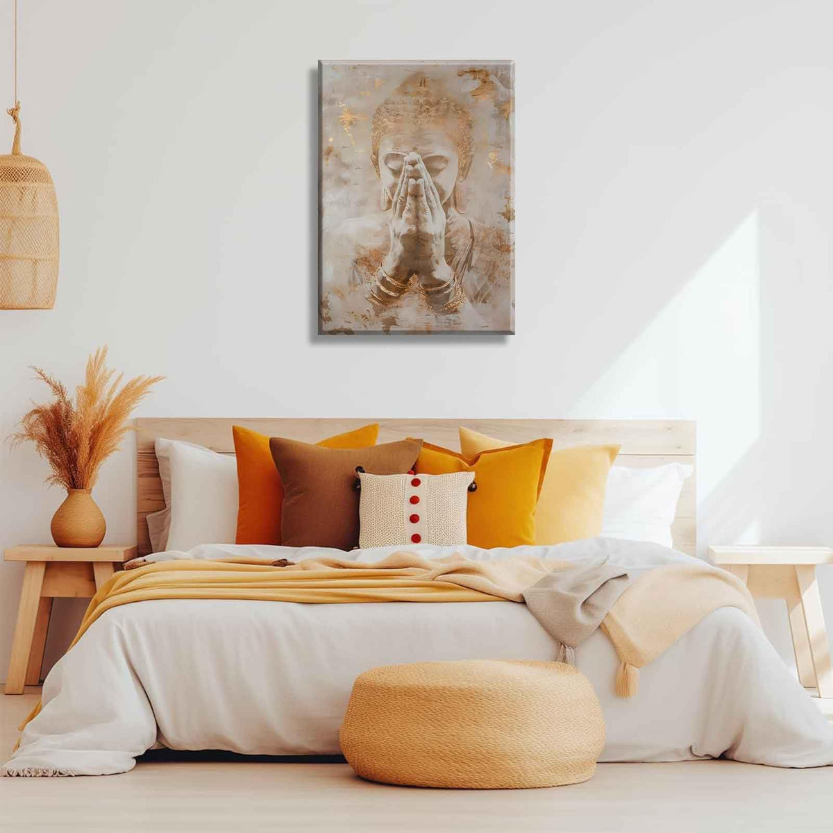 Gold Buddha Canvas Wall Art Abstract Buddhism Worship Painting Decor Pictures Zen Spiritual Meditation Posters Prints for Meditation Room Living Room Modern Spiritual Yoga Spa Bedroom Decoration (Buddha / 24"L x 16"W)