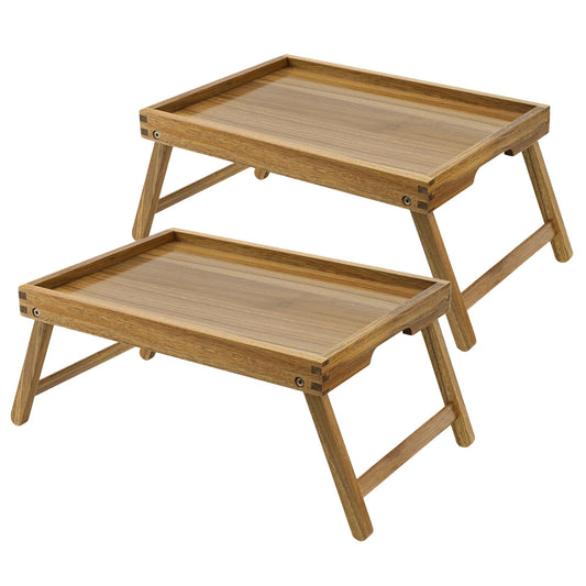 Acacia Bed Tray Table with Folding Legs (Medium, 2 Pack)