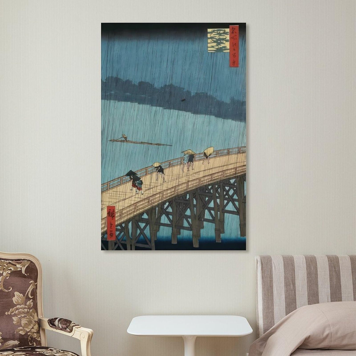 Hiroshige Ohashi Bridge In The Rain Canvas Printing Wall Art Ukiyoe Japanese Landscape Prints Vintage Blue River Bridge Scene Posters Wall Decor For Living Room Bedroom Office 20x30inch (style-9 / 20x30inch(50x75cm) Unframe)