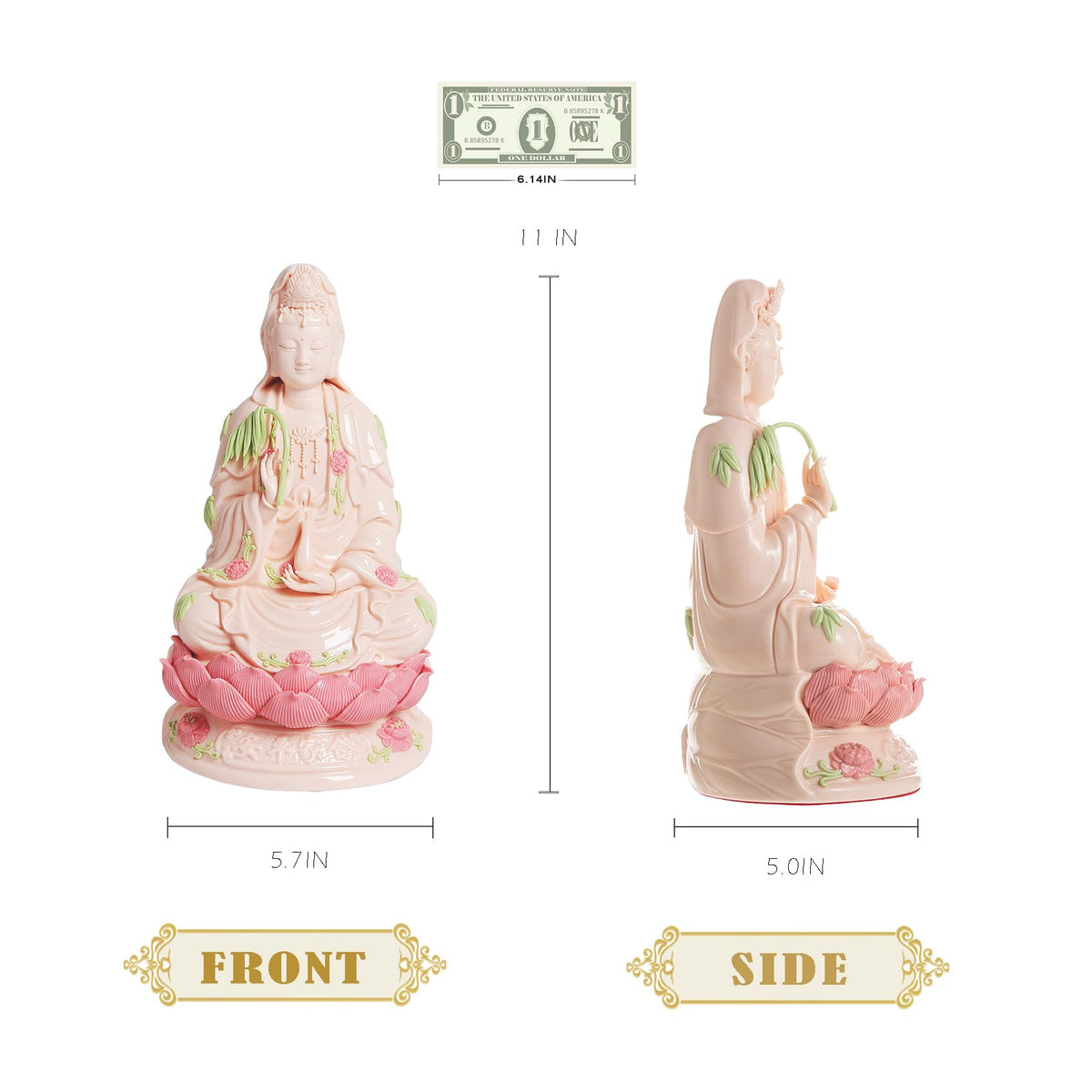Porcelain Guan Yin Statue (Pink / Medium)