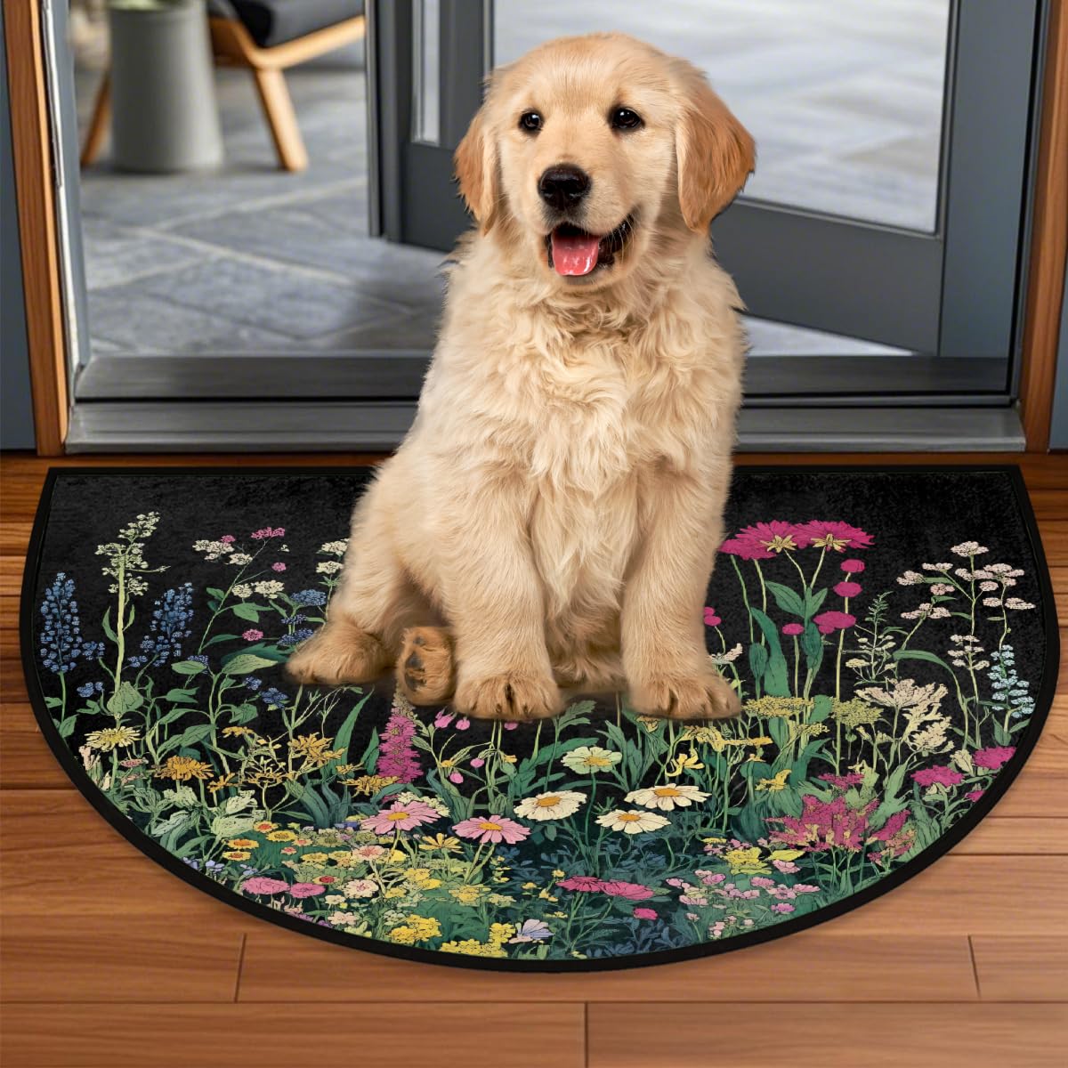 Half Round Door Mat Wildflower Herbs Plants Floral Welcome Mats Non (36 inch x 24 inch (Semicircular) / Wildflower Herbs Plants Floral)