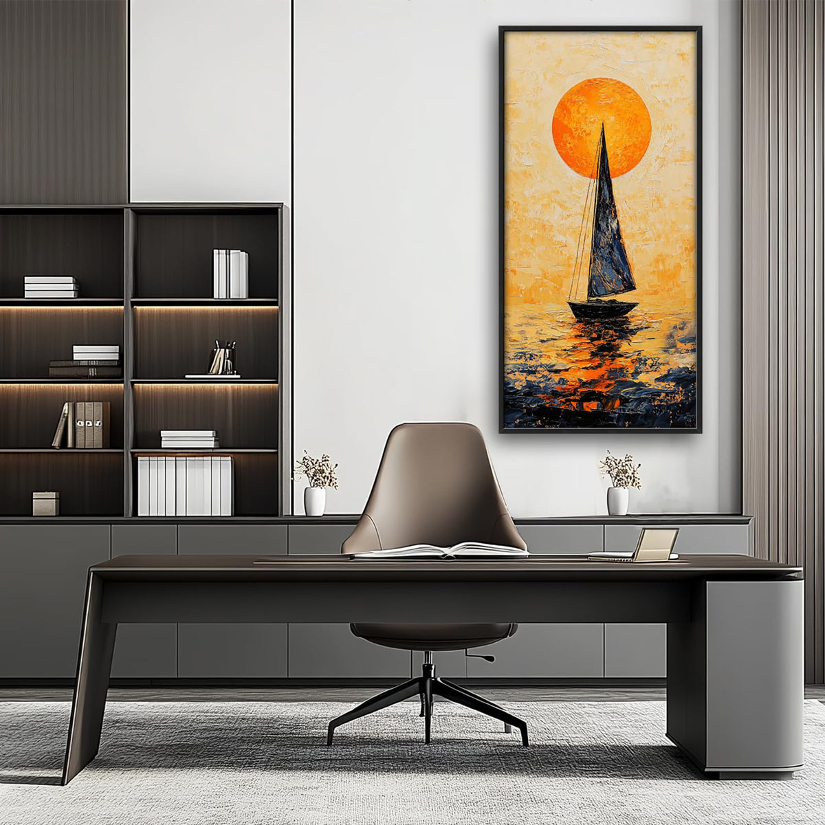 Sunset Sailboat Ocean Large Vertical Wall Art Coastal Seascape Canvas Framed Wall Decor Nautical Beach Pictures Painting for Living Room Bedroom Office 30"x60" (Sunset Sailboat Ocean / 60"L x 30"W)
