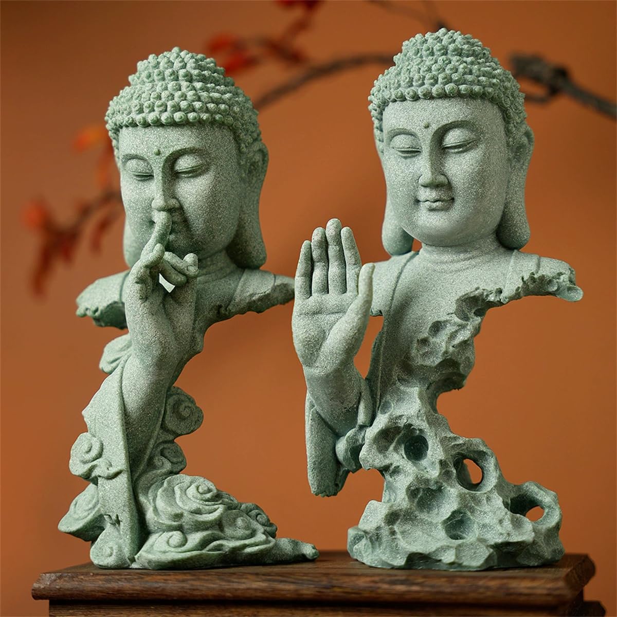 Meditating Buddha Statue Zen Garden Statues Sandstone Thinker Buddha Sculpture Figurine for Fish Tank Aquarium Home Decorations (B)