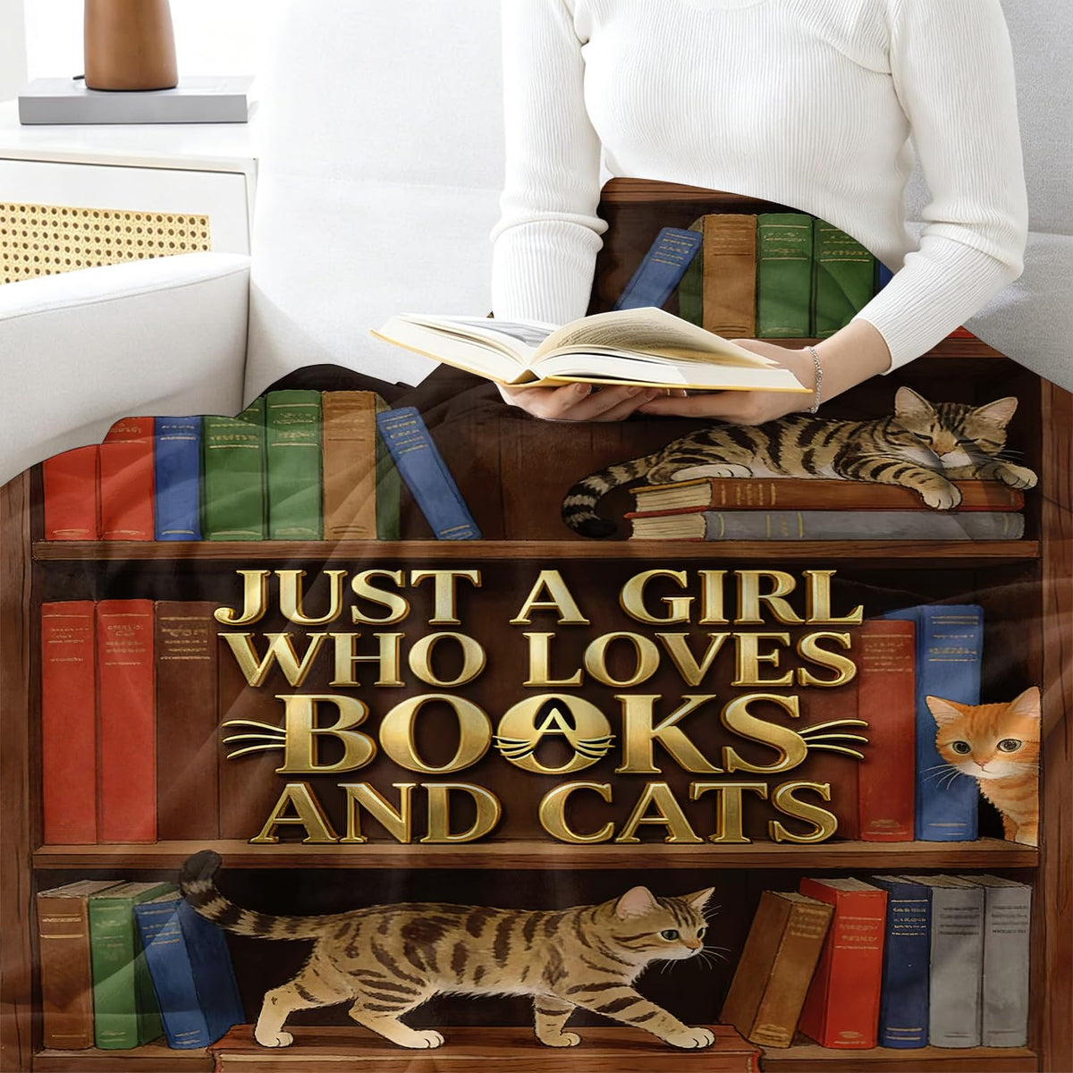Books Cats Throw Blanket Vintage Soft Cozy Plush Flannel Blanket 30"X40" (Books and Cats / 30"X40")