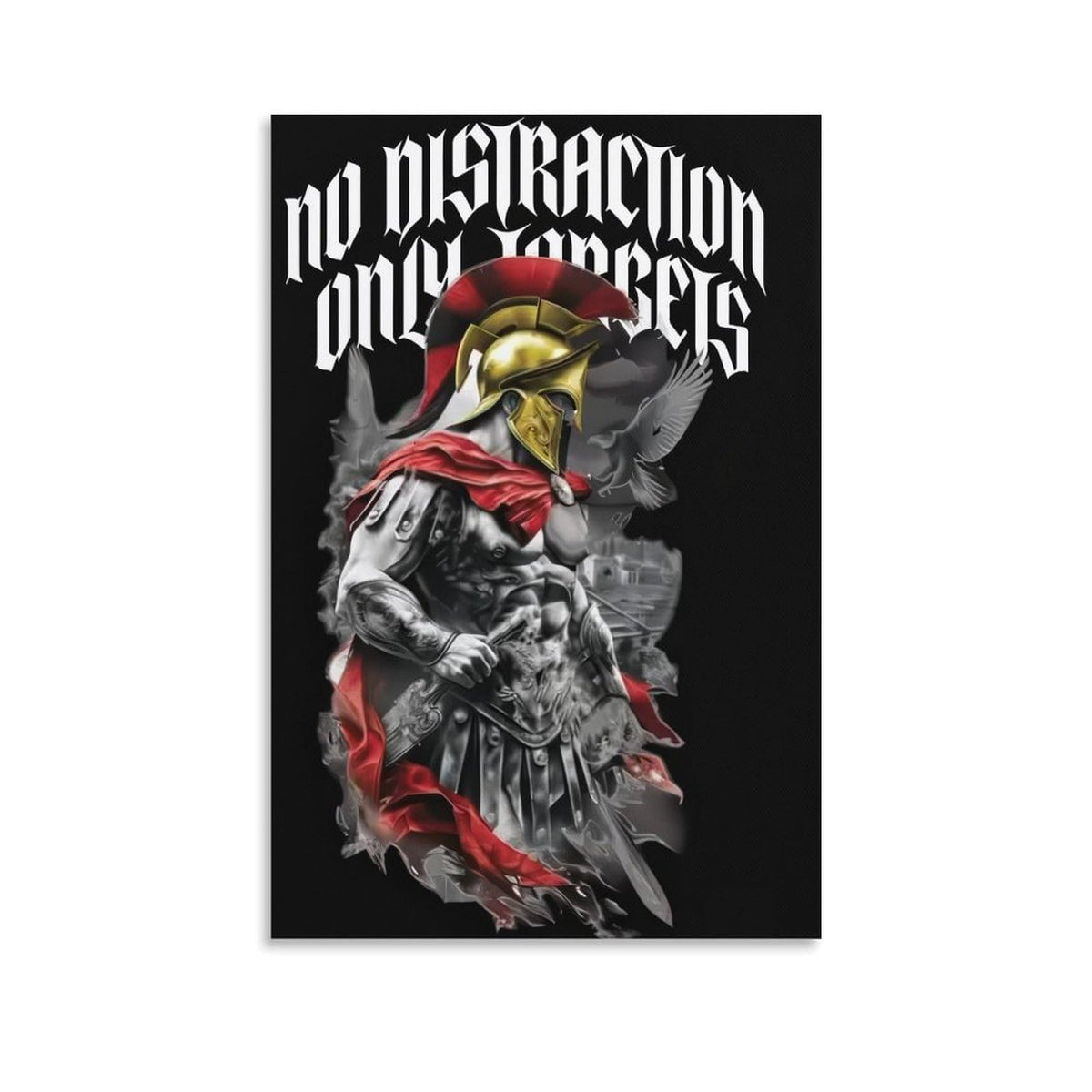 No Distraction Only Targets Spartan Warrior Canvas Printing Wall Art Prints Wall Decor Posters Black Red Gothic Motivational Bedroom Living Room Office Gym Decor 20x30inch (style-30 / 20x30inch(50x75cm) Unframe)