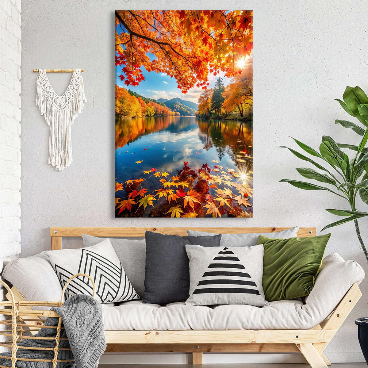 Nature Lake Mountain Canvas Wall Art for Living Room Fall Foliage Reflections Picture Kitchen Wall Decor Colorful Forest Landscape Painting Prints Modern Yosemite Poster Artwork Home Decoration 32x48" (32"L x 48"W / Fall09)