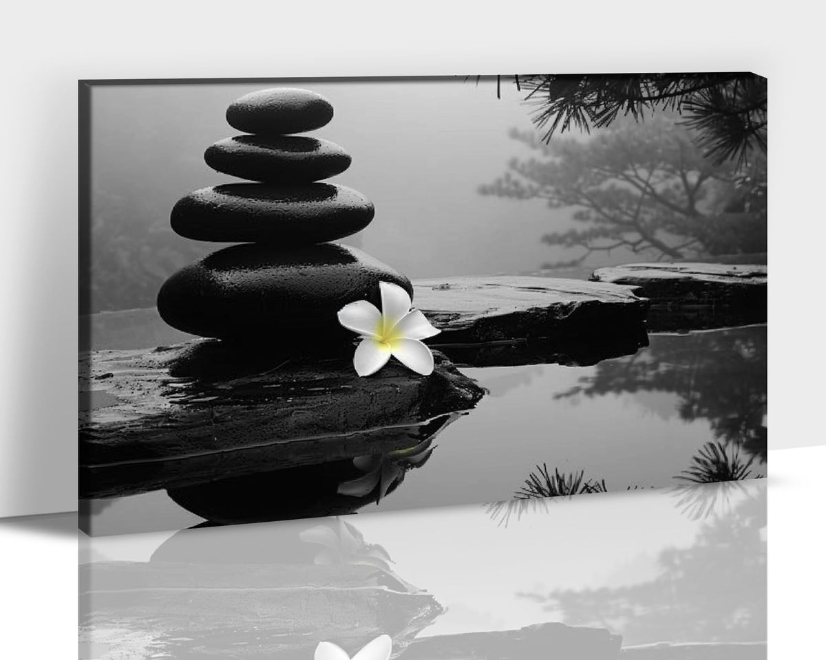 Zen Wall Art Zen Black Stone Canvas Art Prints for Meditation Room Decor (Zen Stones Canvas Frame-08 / 24"L x 18"W)