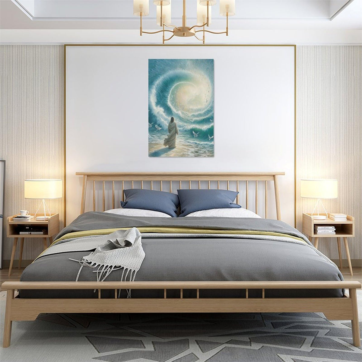 Jesus Beach Wall Decor Christian Jesus Dove Pictures Christ Religious Canvas Wall Art God Ocean Painting Home Modern Artwork Framed for Church Living Room Bedroom Bathroom Office 16 x 24 inch (24"L x 16"W / Beach Jesus)