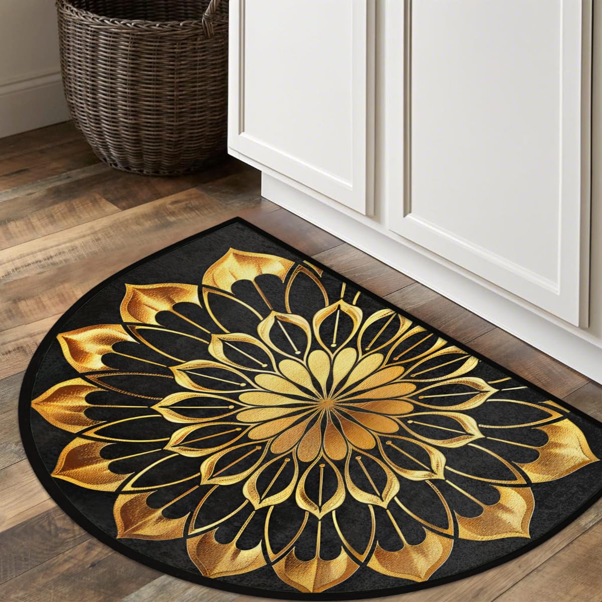Gold Mandala Half Round Door Mat Non Slip Half Circle Rugs (A:b-color 2)