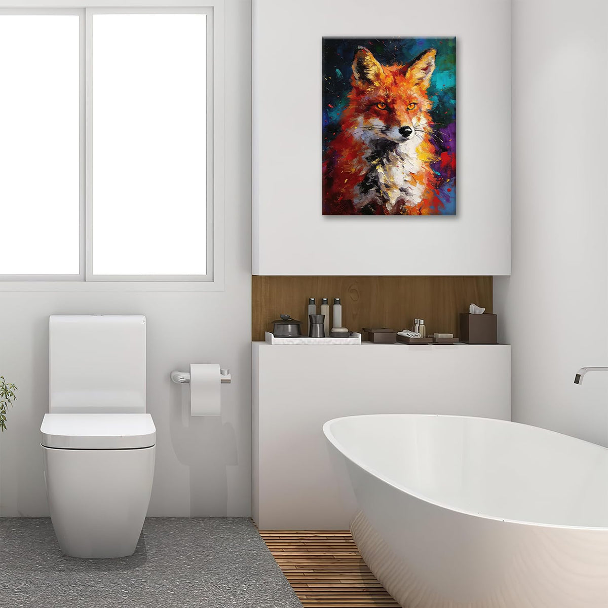 Colorful Fox Canvas Wall Art Animal Framed Printing‌ Modern Decor 16"x24" (Colorful Fox / 24"L x 16"W)