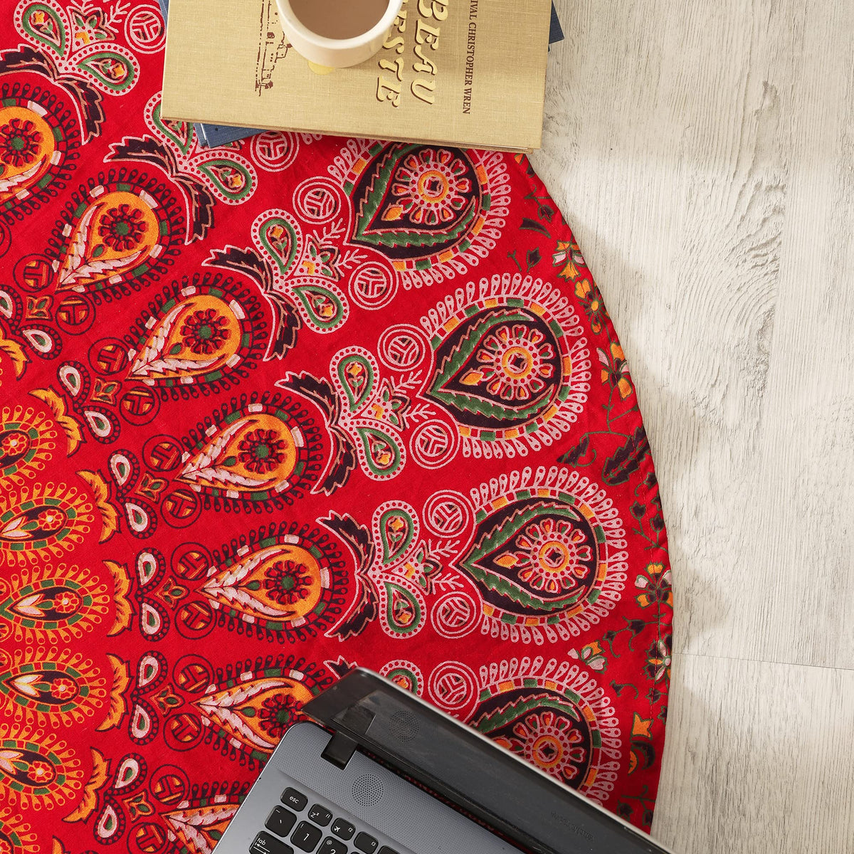 Round Tapestry Wall Hanging Ombre Hippie Mandala Bohemian Hippy Intricate Indian Tapestries Tablecloth 50 Inches (Red_Yellow / 50"L x 50"W)
