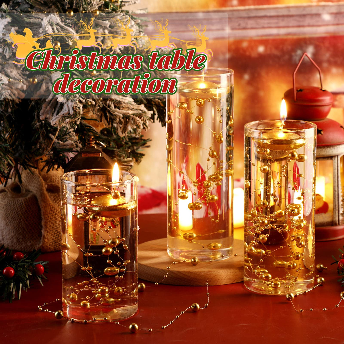 40 Pcs Gold Floating Candles and Pearl String Centerpiece Set (Gold)