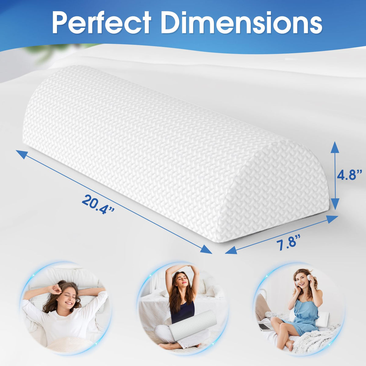 Knee Pillow for Back Sleeping Memory Foam Half Moon Bolster Pillow for Legs (White / Standard)