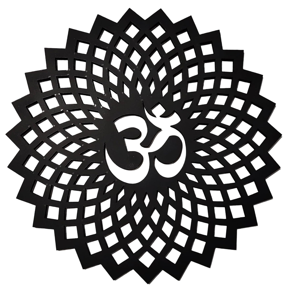 Black Om Round Decorative Wall Art Mdf Wooden Om Chakra For Temple (GEOMETRY OM-Black / 8"L x 8"W)