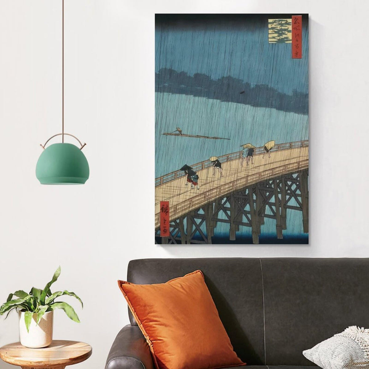 Hiroshige Ohashi Bridge In The Rain Canvas Printing Wall Art Ukiyoe Japanese Landscape Prints Vintage Blue River Bridge Scene Posters Wall Decor For Living Room Bedroom Office 20x30inch (style-9 / 20x30inch(50x75cm) Unframe)