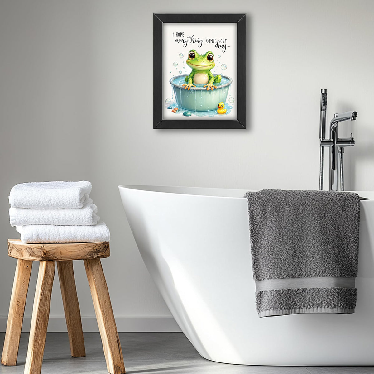Frog Bathroom Decor Wall Art (Framed Bathroom Art 922 / 24"L x 16"W)