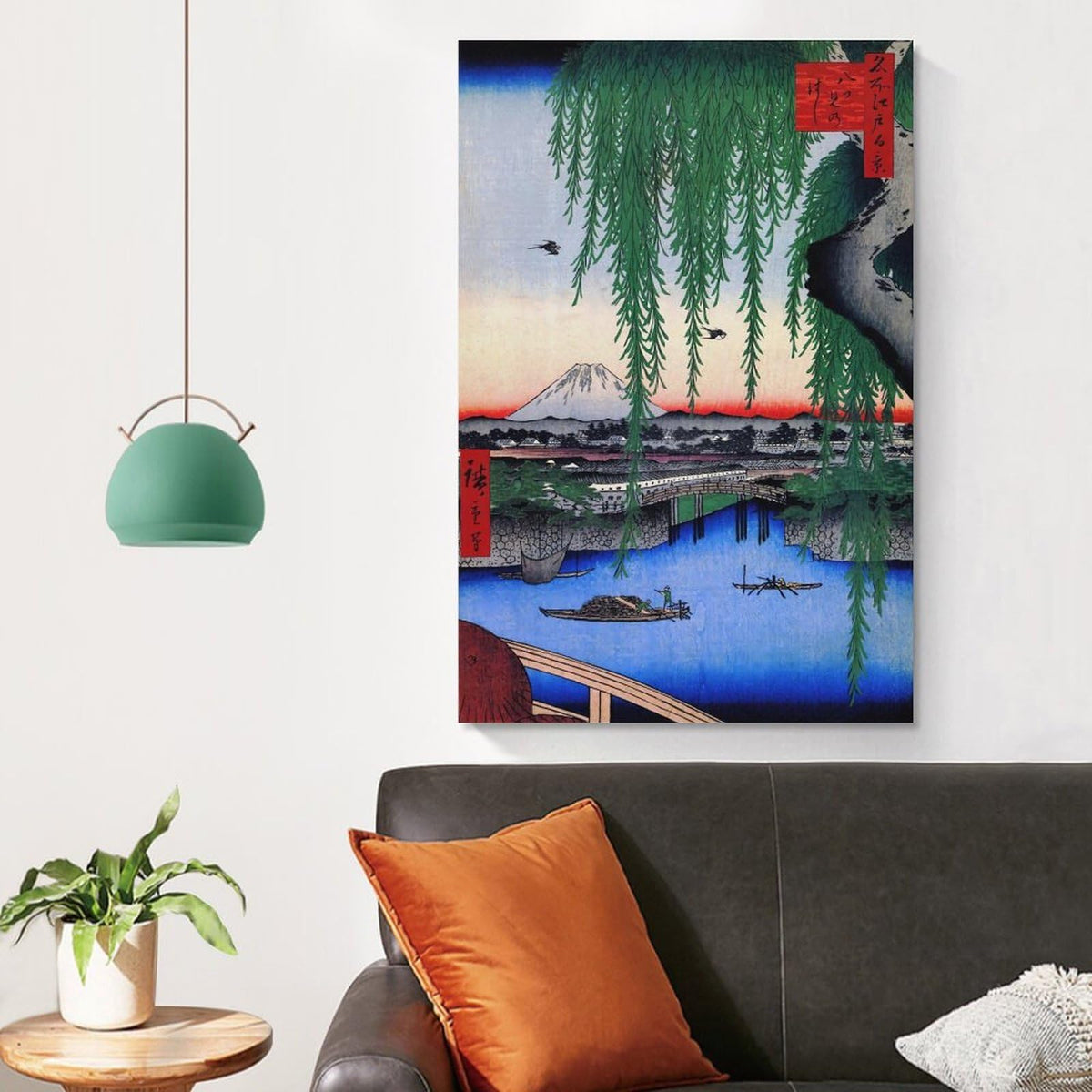 Yatsumi Bridge Ando Hiroshige Japanese Ukiyoe Canvas Printing Wall Art Prints Wall Decor Vintage River Willow Mount Fuji Landscape Posters Japandi for Living Room Bedroom Office 08x12inch (style-2 / 08x12inch(20x30cm) Unframe)
