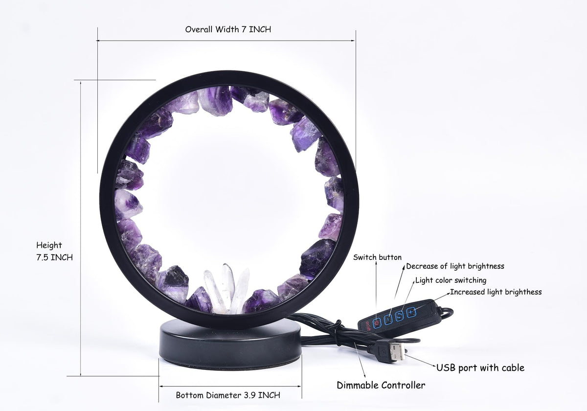 Natural Purple Fluorite Crystal Night Light Round Lamp Bedroom (Purple Fluorite Round)