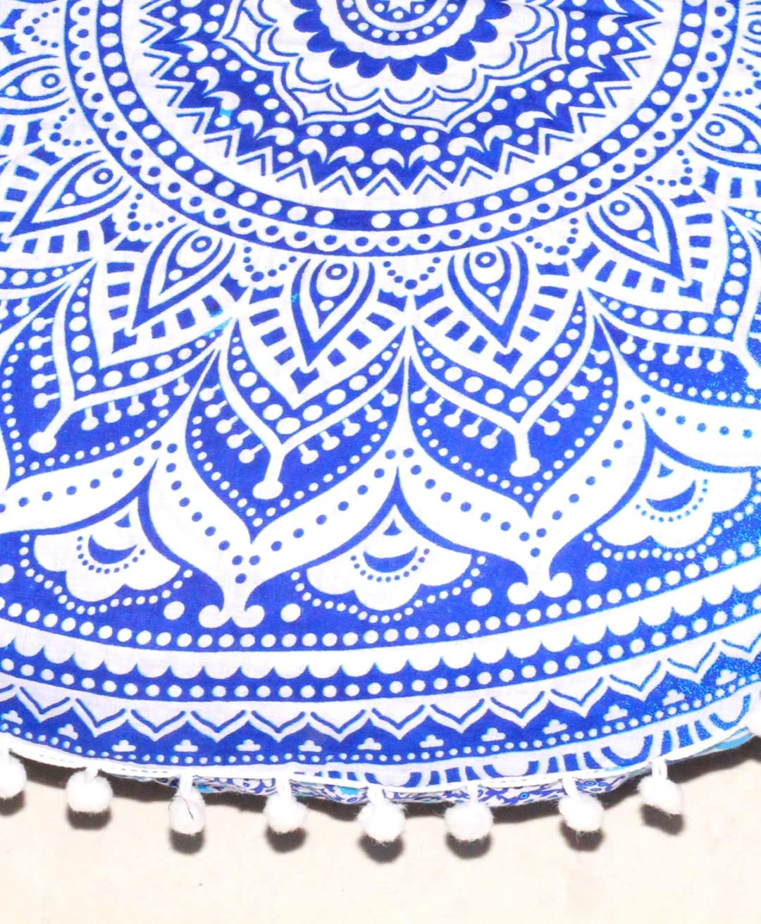 Round Mandala Boho Pillow Cover Meditation India Room Seating Poufs Cover for Living Room Yoga Room Home Décor Bedroom Balcony Garden Decoration Cotton Floor Cushion Cover (32" / Blue Ombre)