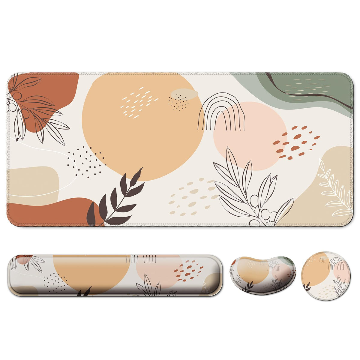 4 in 1 Mouse Pad and Keyboard Wrist Rest (B6-boho Leaves)
