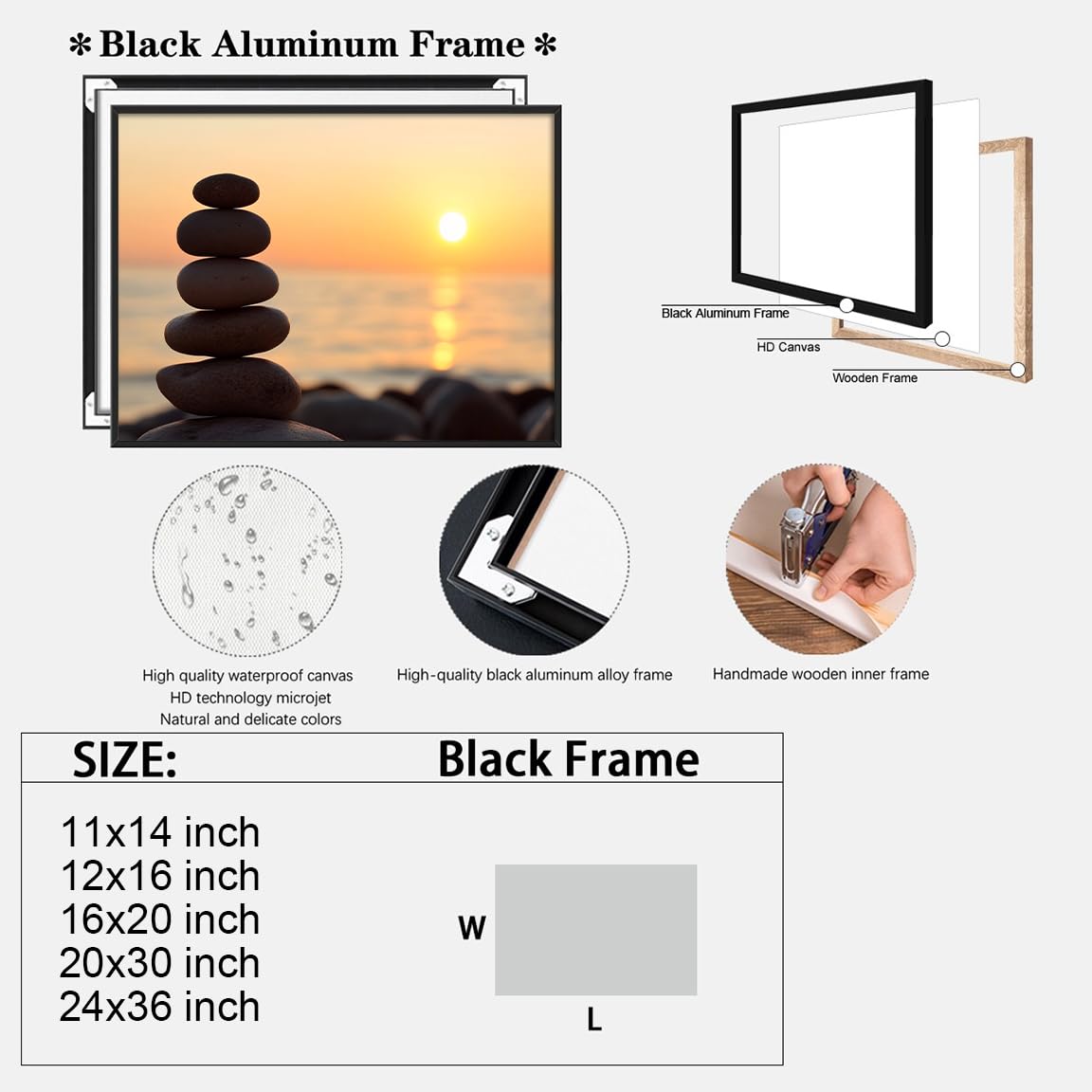 Minimalist Zen Sunset Wall Art (Black Aluminum Frame-2 / 12"L x 16"W)