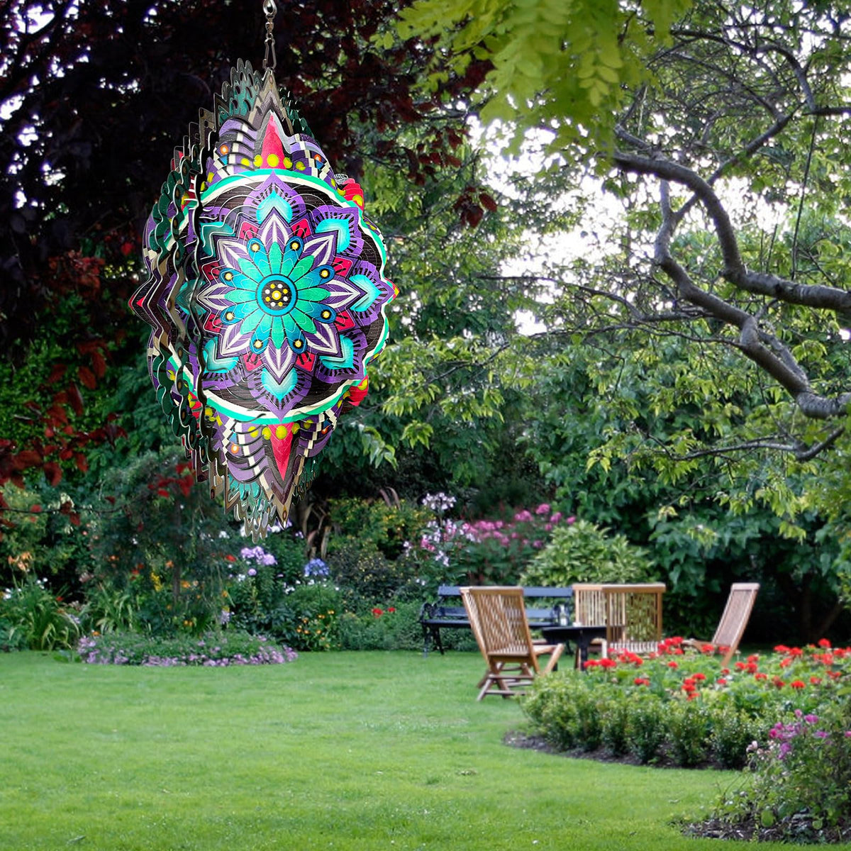 Hanging Wind Spinners for Yard and Garden Mandala Purple Star (12in / 009-5purple Mandala Purple Star)