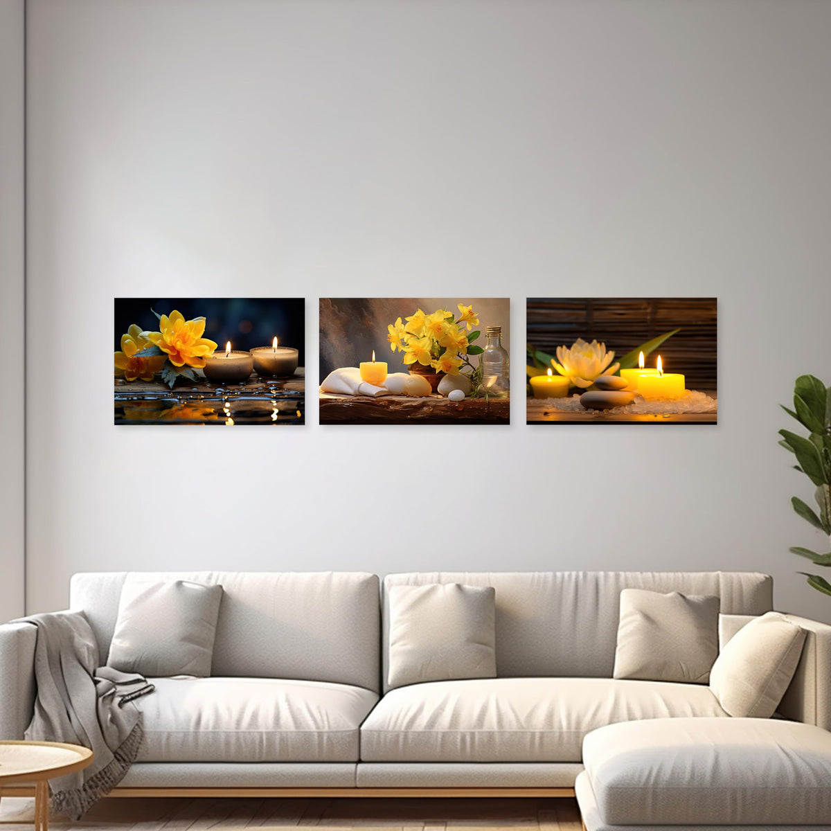 3 Piece Zen Canvas Wall Art Spa Still Life Meditate Painting Yellow Flower Picture Print for Bathroom Yoga Decor Frame (Zen Flower - 2 / 12.00x16.00inchx3 Pieces)