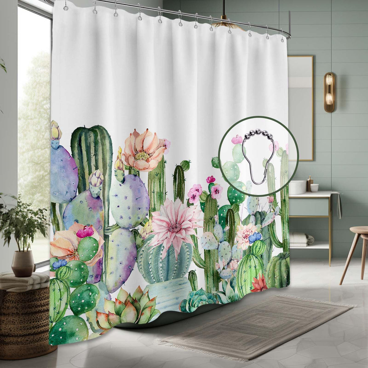 Small Stall Shower Curtain Rv Cactus Desert (Cactus / 48"W x 72"L (Pack of 1))
