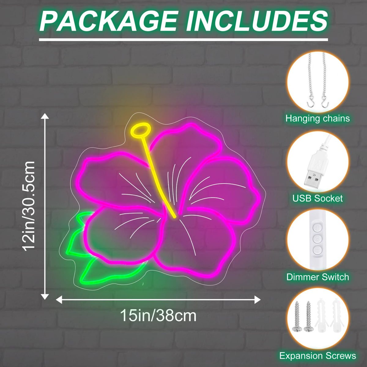 Hibiscus Neon Sign Hibiscus Flower LED Light Hawaii Floral Decor (Hibiscus-Pink)