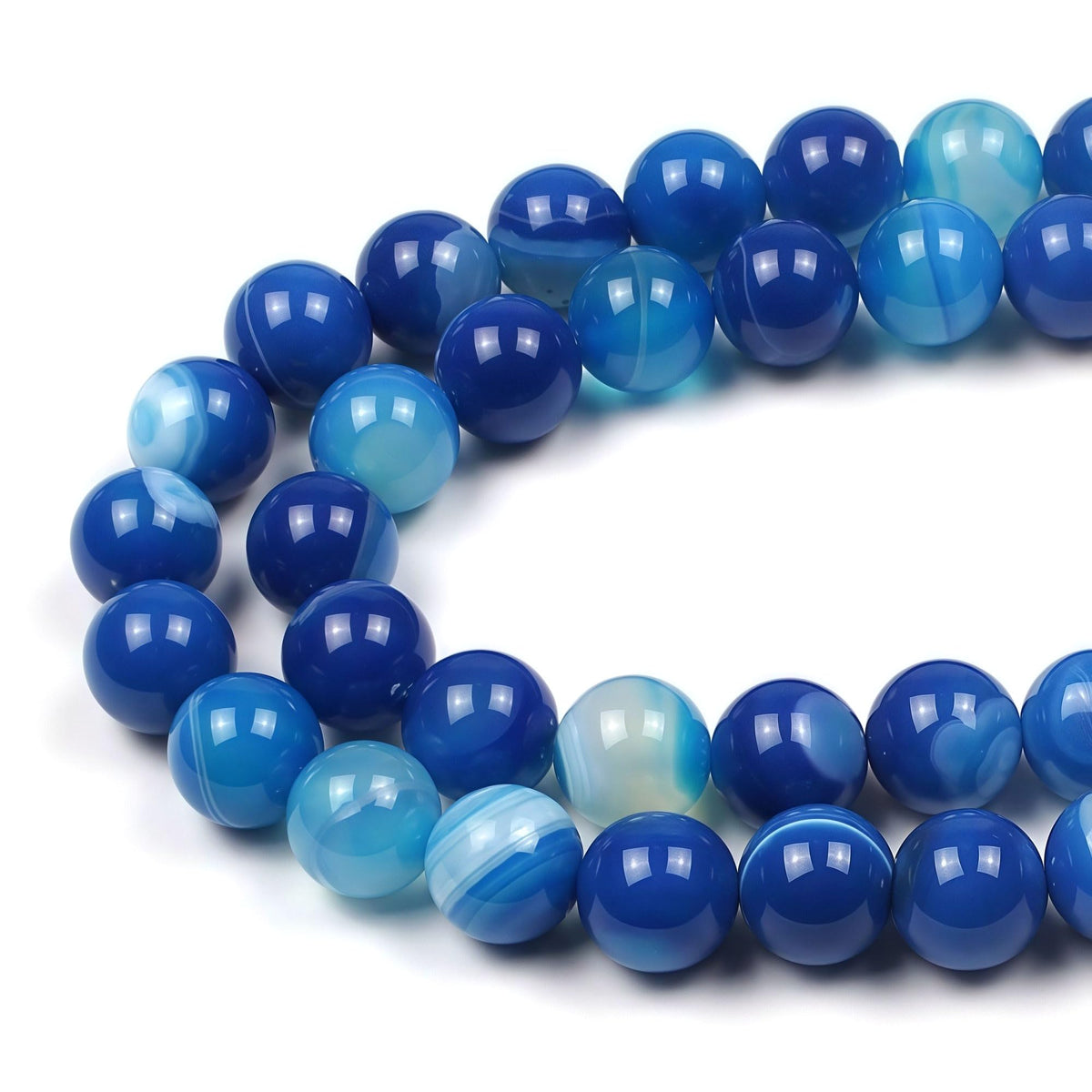 Natural Stone Beads Blue Striped Agate Round Loose Beads for Jewelry Making DIY Bracelet Necklace (Blue Striped Agate / 12mm)