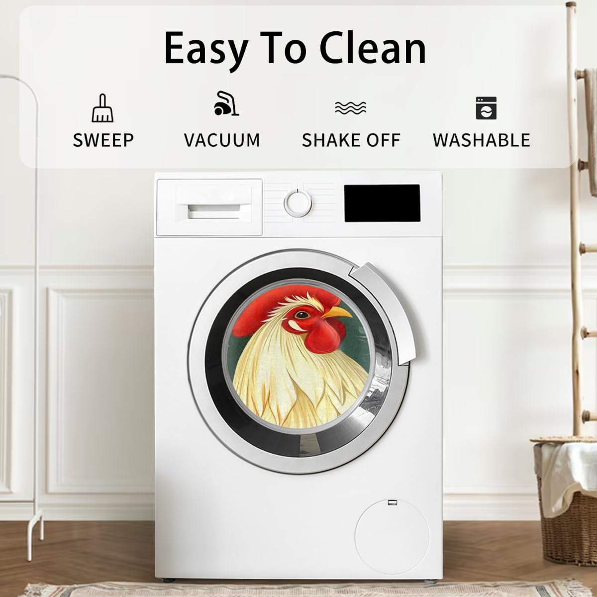 Half Round Doormat Beautiful Rooster Flowers Washable Semi Circle Area Rug Non Slip Half Moon Rug Holiday Decor Mat for Indoor Outdoor Bathroom Kitchen Welcome Fireplace Hearth Floor Mat (D02:rooster)