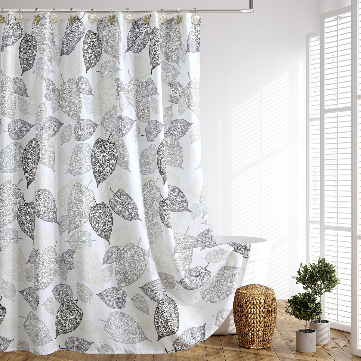 Grey Hollow Leaf Shower Curtain (Whispering Leaves / 72"W x 72"L (Pack of 1))