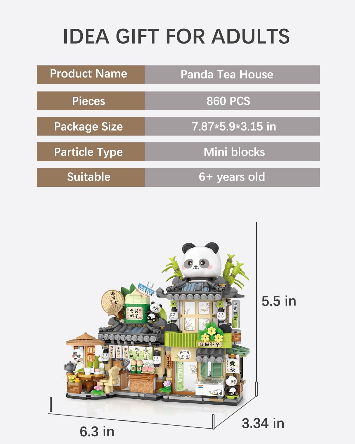 City Street View Panda Tea Shop Mini Building Blocks Set 860 pcs (1383)