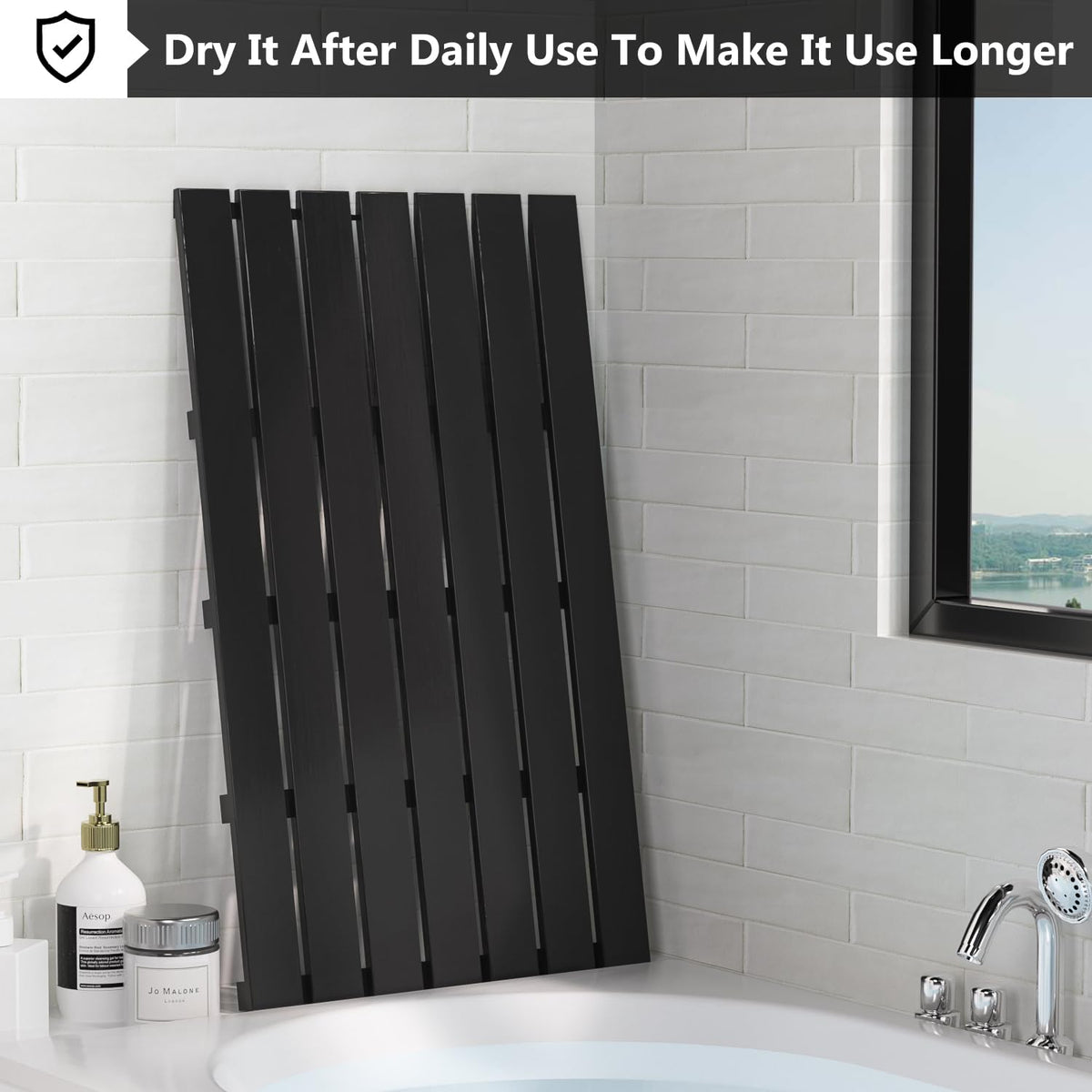Wooden Bamboo Bath Shower Mat (Black / 31.3" x 18.1" (Rectangular))
