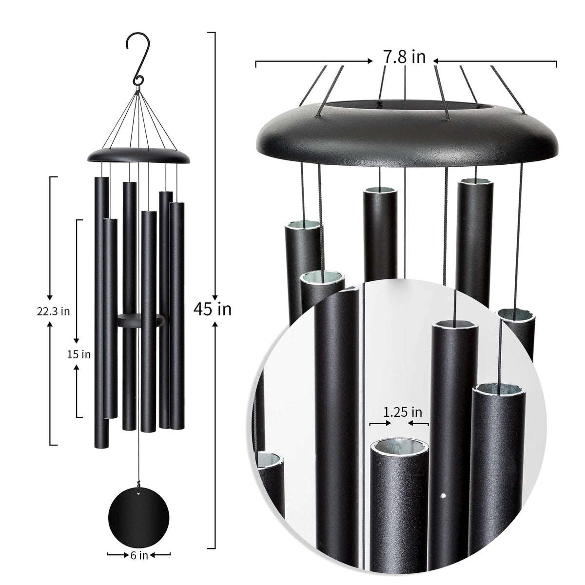 45'' Wind Chimes Outdoor (45'' Black)