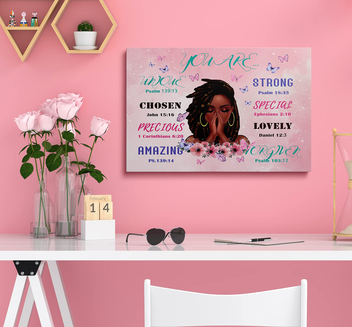 Framed Bible Verse Canvas Wall Art Girl Prayer Butterfly Decor 16x24 Inches (Inspirational Girl / 24"L x 16"W)