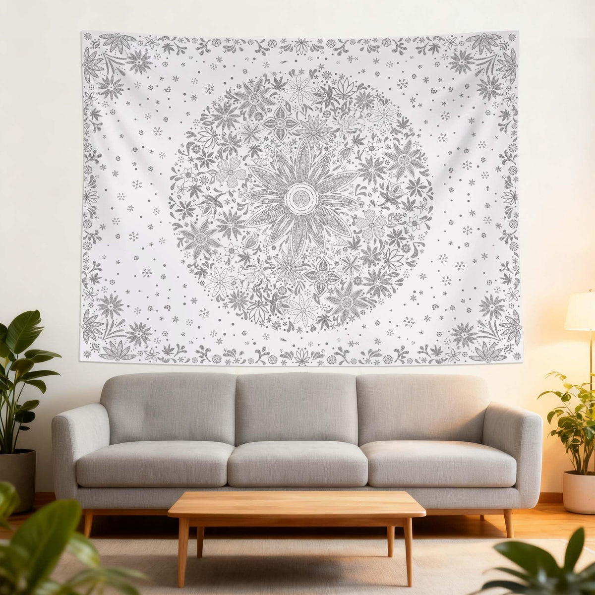 Bohemian Tapestry Wall Hanging (Bohemian / Gray / 80"L x 60"W)
