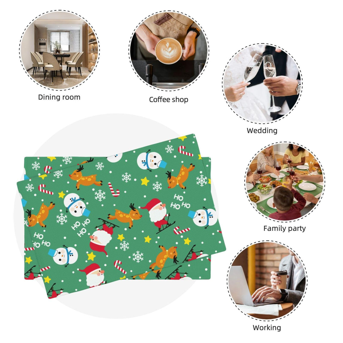 Placemats Christmas Place Mat Set of 4 Pieces Heat (4PCS / Merry Christmas)