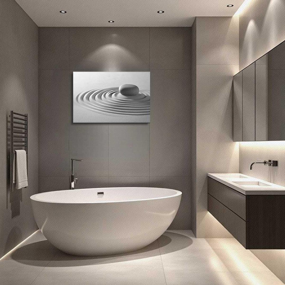Zen Pictures for Bathroom Black White and Gray Bathroom Wall Art Zen Stone and Sand Canvas Prints Still Life Artwork for Spa Room Decor Frame (20L" x 30W")