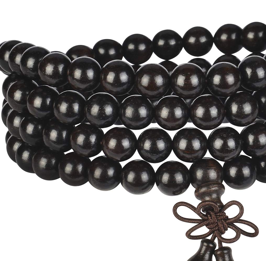 mala beads bracelet 108 8mm Beaded Necklace sandalwood elastic (Gourd - 8mm Black Sandalwood)