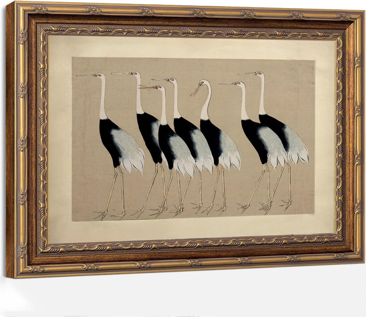 Vintage Gold Framed Crane Wall Art (Cranes / 8"L x 10"W)