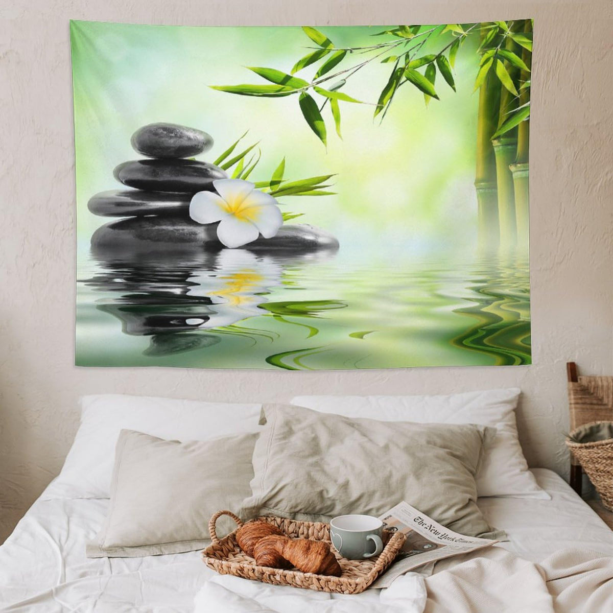 Spa Tapestry Wall Hanging Garden Frangipani Bamboo Japanese Relaxation Resting Tapestries Home Decor for Living Room Bedroom Farmhouse Kitchen Dorm 60"x80" (60"L x 80"W / Zen-4)