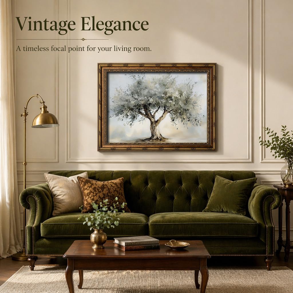 Vintage Gold Framed Olive Tree Canvas Wall Art (Tree / 11"L x9"W)